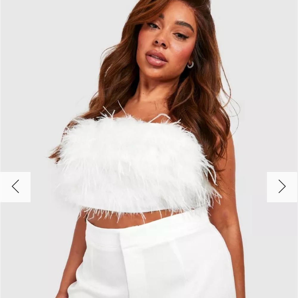 Boohoo Feather Bandeau Crop Top size 12 Large